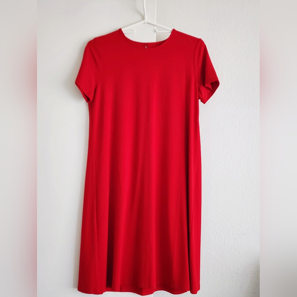 J JILL | Wearever Jersey Knit Dress | Pleated Back A-Line | Scarlet Red | XS - Picture 4 of 8